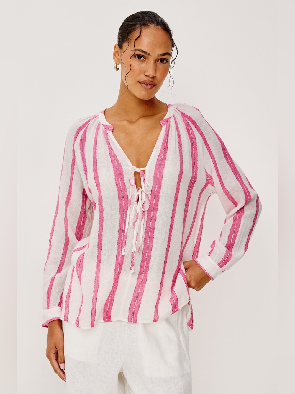RAILS Brielle Top Delfine Stripe Linen pink and white size medium